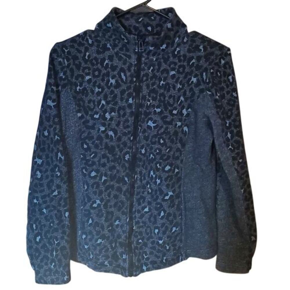 Jones New York Sports Jacket Womens Sz L‎ Gray Animal Print Full Zip JNY
